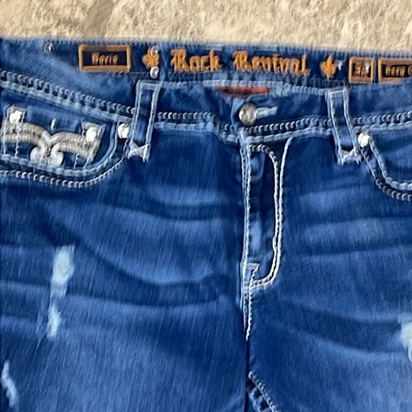 Rock Revival “BORIS” Easy Crop Distressed Denim Jean Size 32x25 - Picture 4 of 12